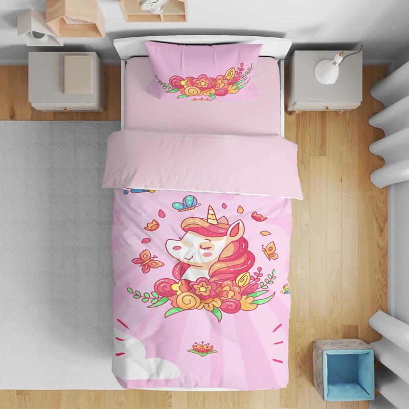 سرویس روتختی مدل اسب تکشاخ و گل کد 4660 یک نفره 5 تکه