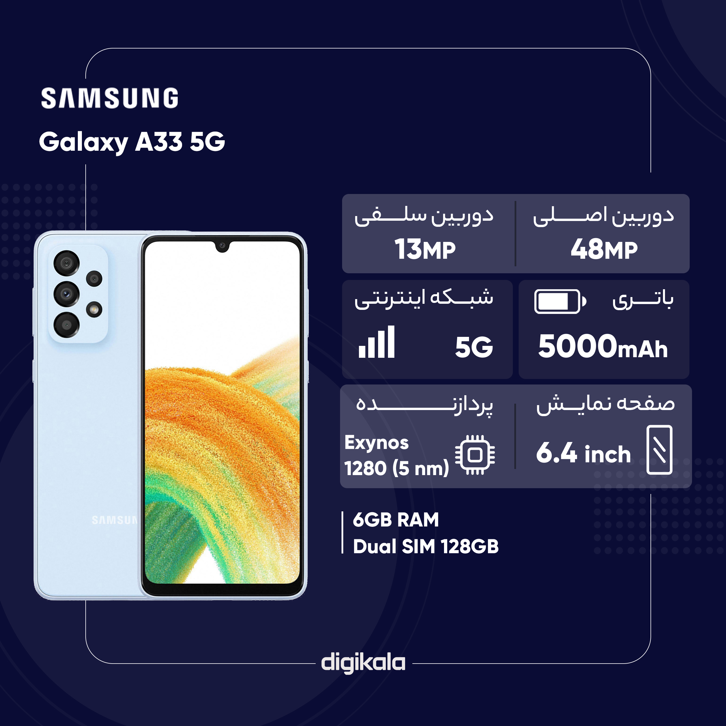 گوشی موبایل سامسونگ مدل Galaxy A33 5G دو سیم کارت ظرفیت 128 گیگابایت و رم 6 گیگابایت - ویتنام