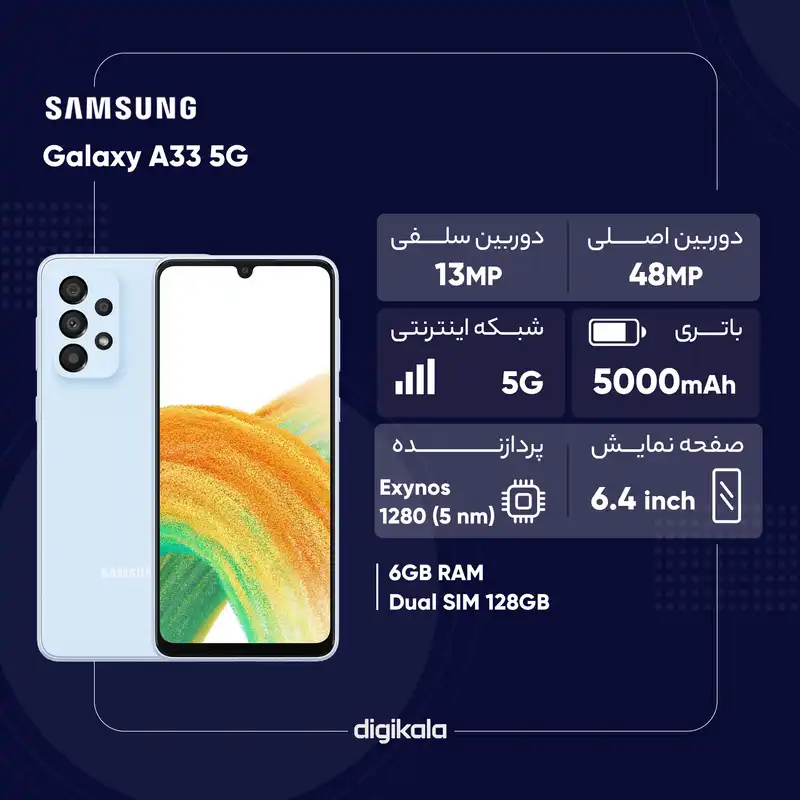 گوشی موبایل سامسونگ مدل Galaxy A33 5G دو سیم کارت ظرفیت 128 گیگابایت و رم 6 گیگابایت - ویتنام