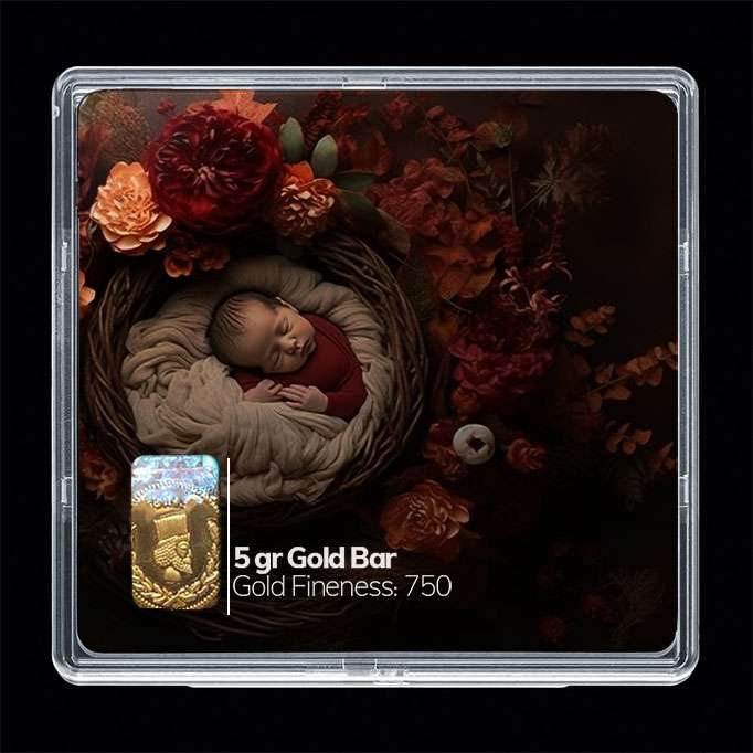 شمش طلا 18 عیار مدوپد مدل نوزاد کد SG10231 شمش طلا 18 عیار مدوپد مدل نوزاد کد SG10231