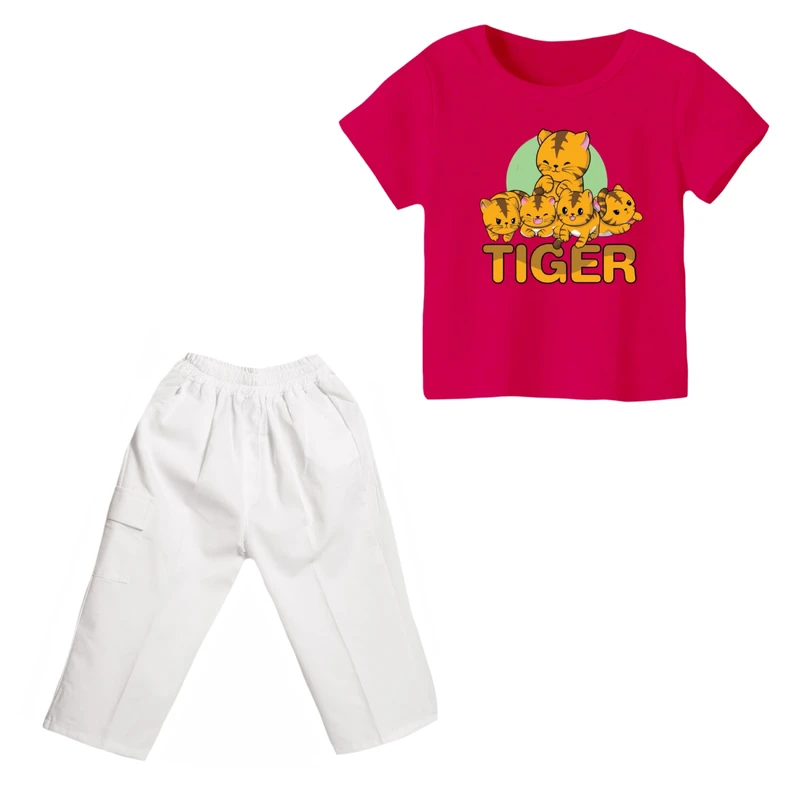 ست تی شرت و شلوارک دخترانه مدل ببر کد ۱۰