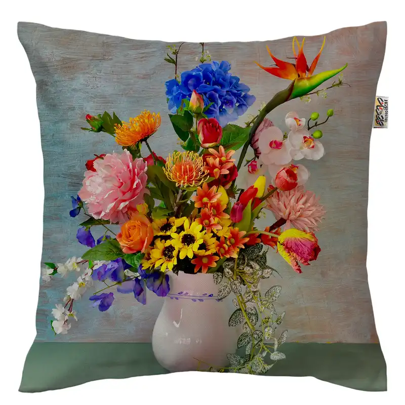 کاور کوسن هزاردستان طرح گلدان گل مدل co654 مجموعه دو عددی