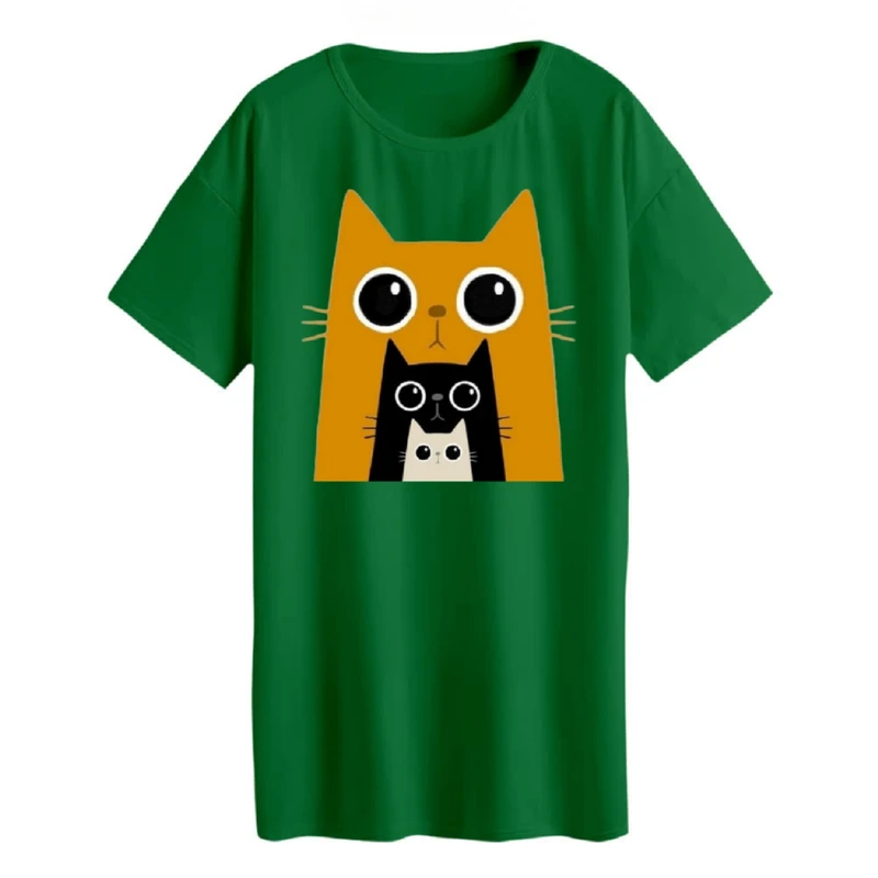 تی شرت لانگ زنانه مدل  سه گربه کد 2