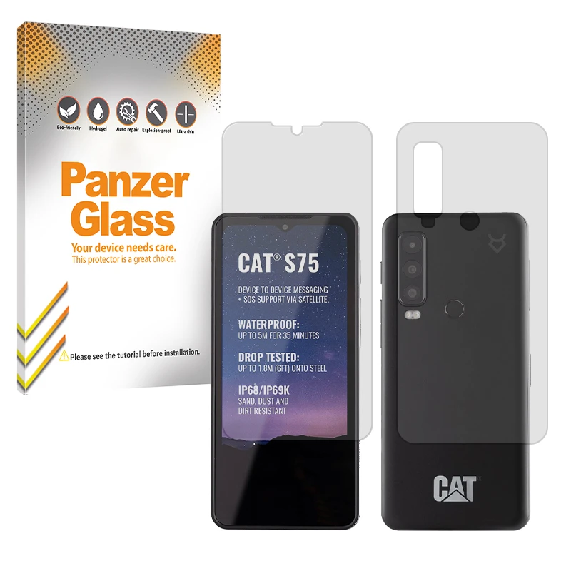 محافظ صفحه نمایش شفاف پنزر گلس مدل Resistant مناسب برای گوشی موبایل کاترپیلار S75 به همراه محافظ پشت گوشی 