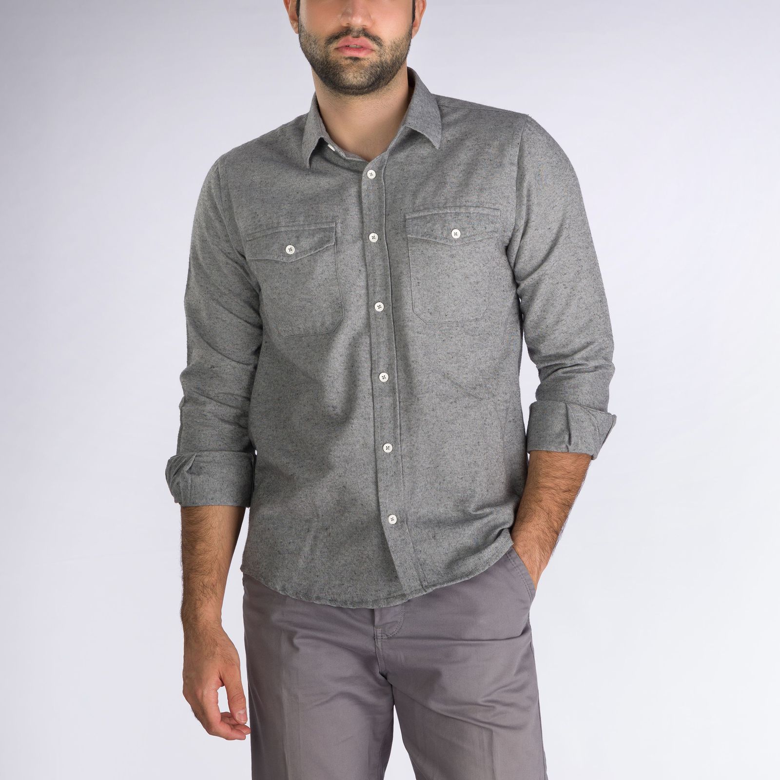 پیراهن آستین بلند مردانه پاتن جامه مدل پشمی 102721020210442 رنگ طوسی