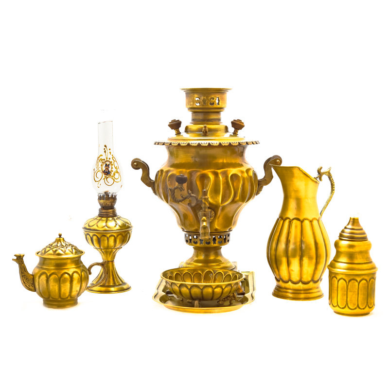 سرویس سماور ذغالی 7 پارچه برنجی مدل سیری کد S- 4170