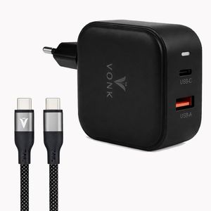شارژر دیواری 45 وات دو پورت وونک مدل PD 45 به همراه کابل usb-c
