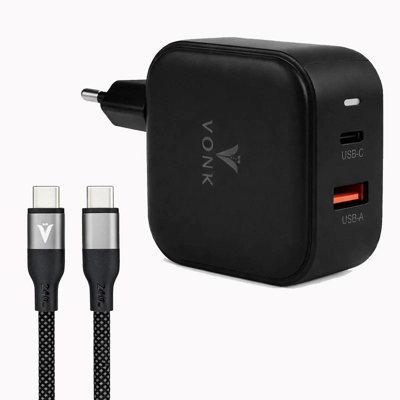شارژر دیواری 45 وات دو پورت وونک مدل PD 45 به همراه کابل usb-c