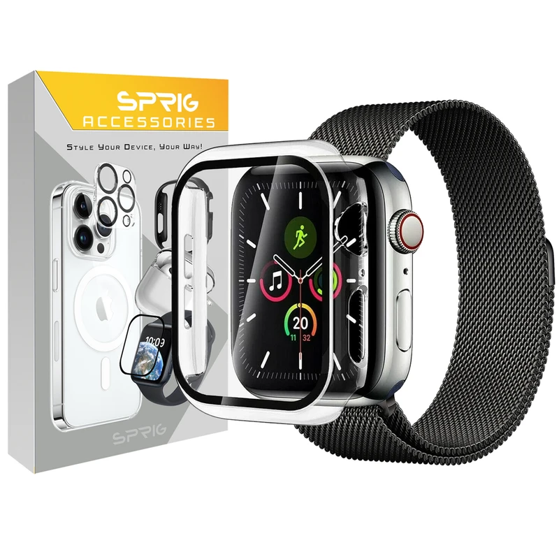 بند اسپریگ مدل Milanese Mix Guard مناسب برای اپل واچ Series SE 2022 Aluminum Case 40mm / SE 2021 Aluminum Case 40mm / Series 5 40mm / Series 6 40mm / Series 4 40mm به همراه کاور