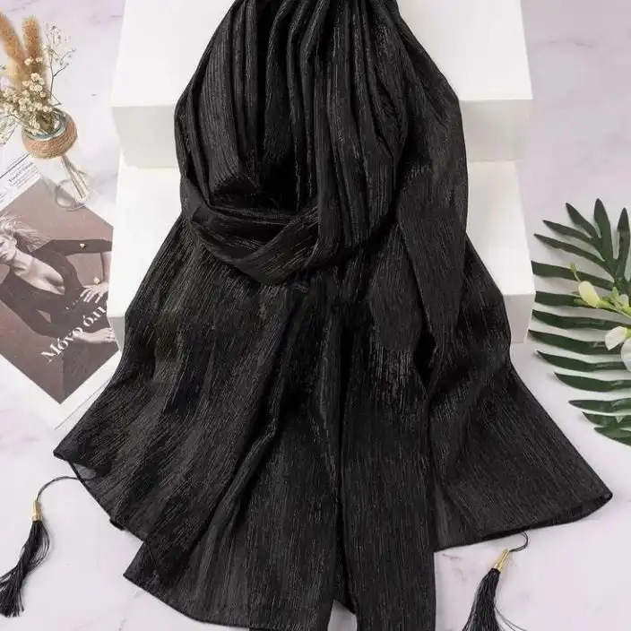 شال زنانه مدل حرير کريشه لمه منگوله دار کد 01280