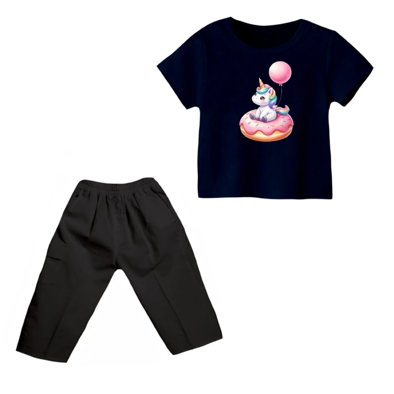 ست تی شرت و شلوارک دخترانه مدل یونیکورن کد ۱۸