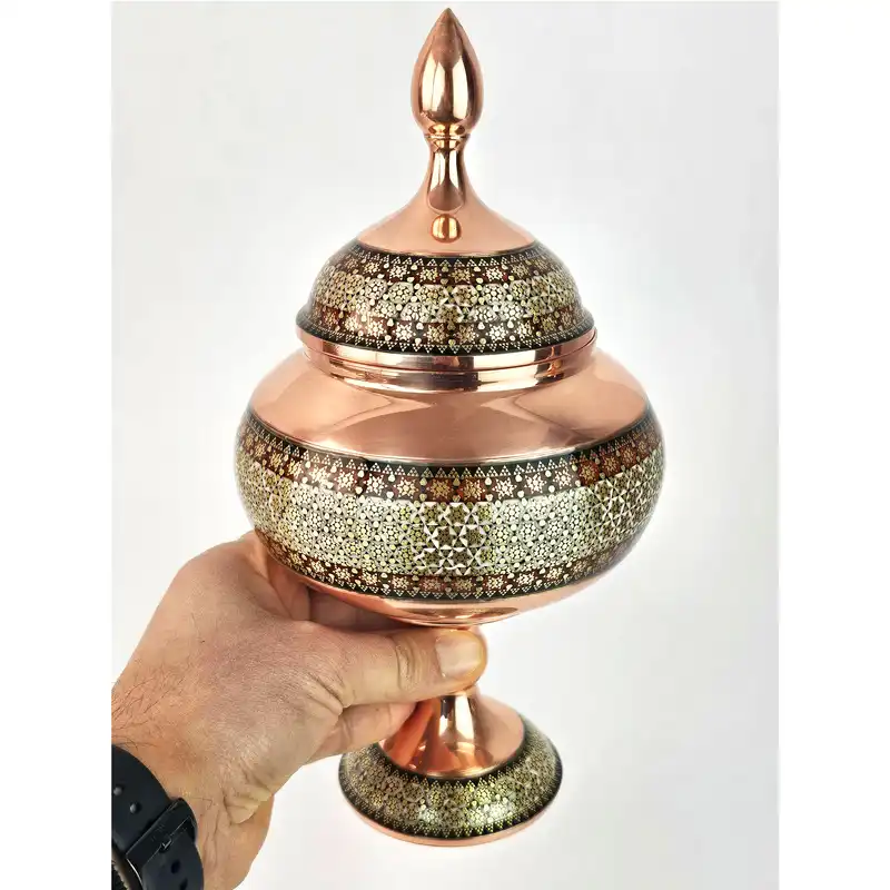 ست 3 تکه شکلات خوری و گلدان خاتم کاری مدل آذر کد s30