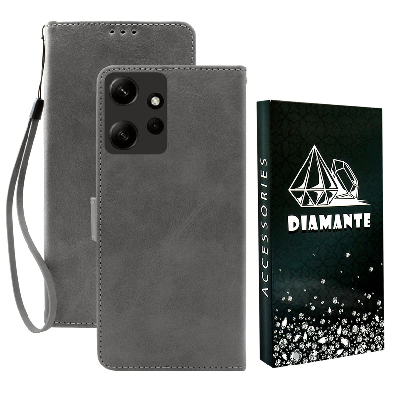  کیف کلاسوری دیامانته مدل Gray bk مناسب برای گوشی موبایل شیائومی Redmi Note 12 4G به همراه بندآویز