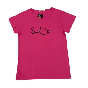 تی شرت آستین کوتاه زنانه مدل لبخند رنگ صورتی