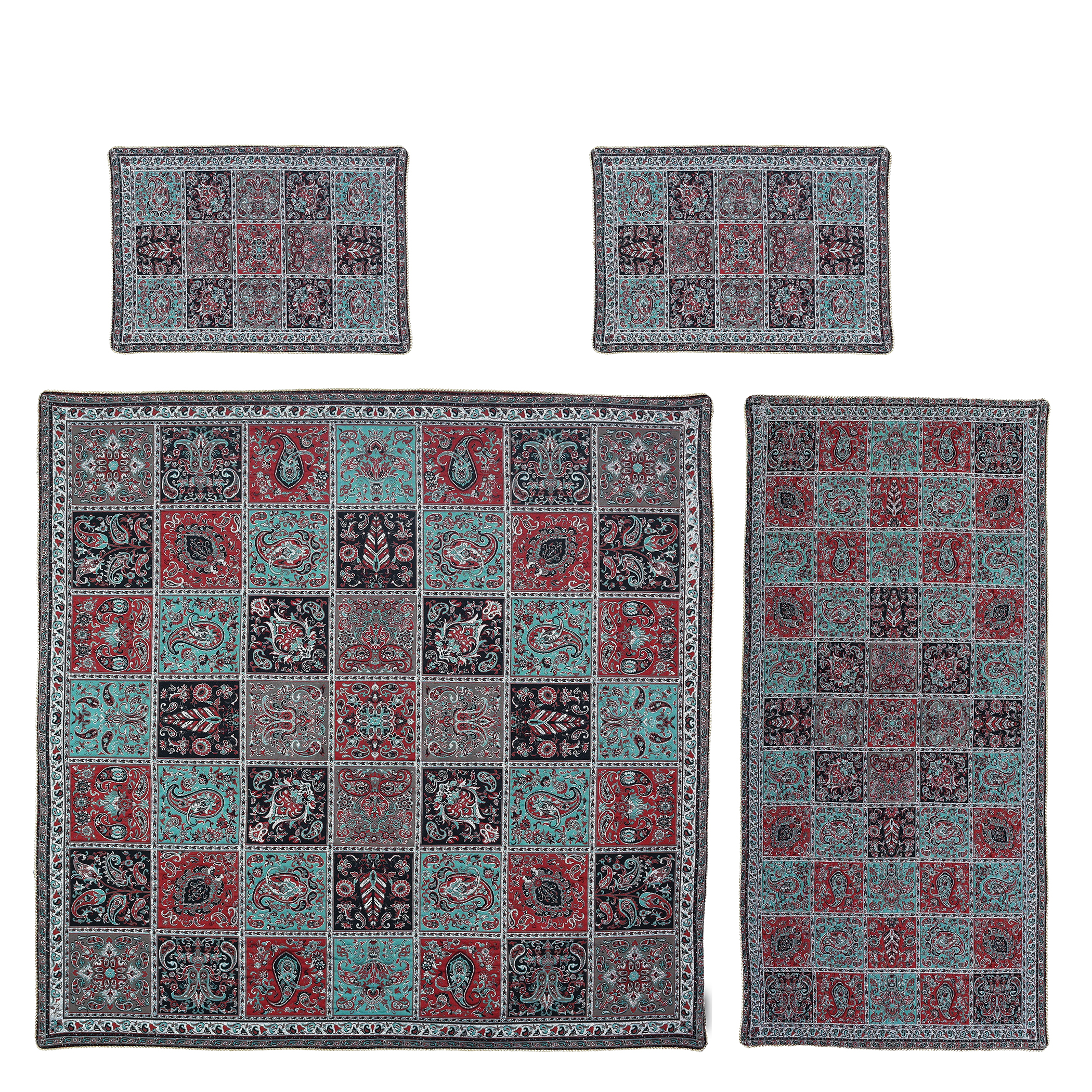 ست 4 تکه رومیزی ترمه طرح خشتی کد KHQ101
