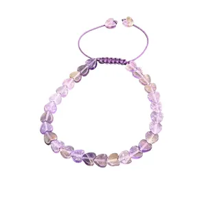 دستبند سنگی مدل آمیتیست قلبی