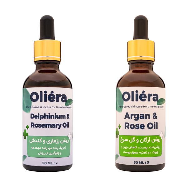 روغن پوست و مو ترکیبی آرگان گل سرخ ، رزماری و کندش اُلیئرا مدل A حجم 100 میلی لیتر بسته 2 عددی