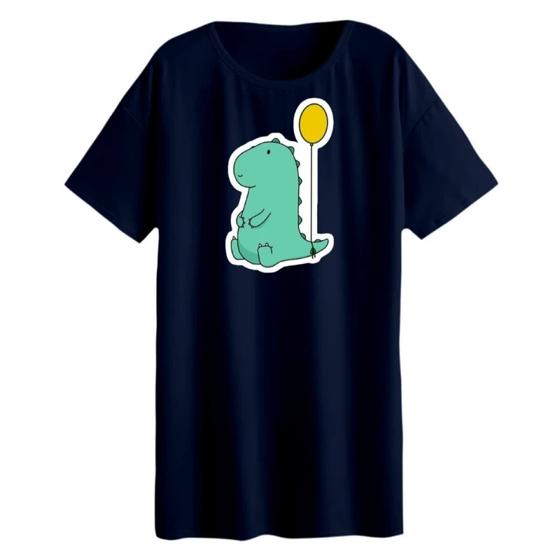 تی شرت لانگ زنانه مدل دایناسور و بادکنک 