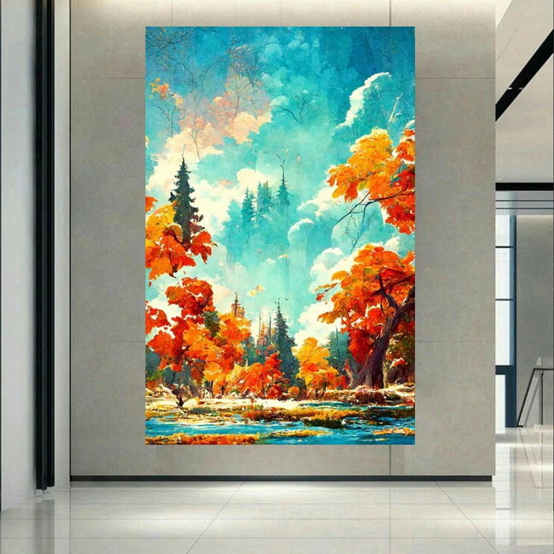 پوستر طرح مخمل جنگل پاییزی مدل رودخانه کد AR303536