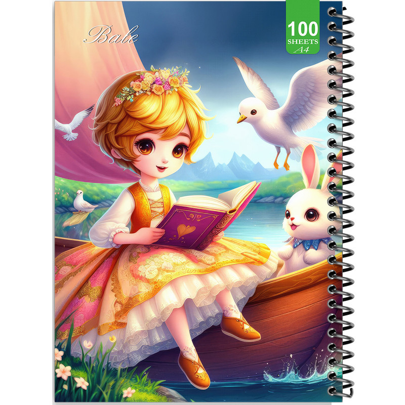 دفتر نقاشی 100 برگ بله طرح فانتزی دختر در قایق کد A4-N68