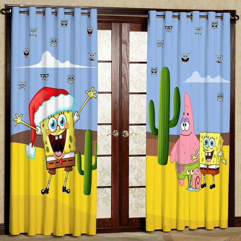 پرده کودک مدل مخمل پانچی طرح باب اسفنجی کد 4288aT2 سایز 200x140 سانتی متر پرده کودک مدل مخمل پانچی طرح باب اسفنجی کد 4288aT2 سایز 200x140 سانتی متر