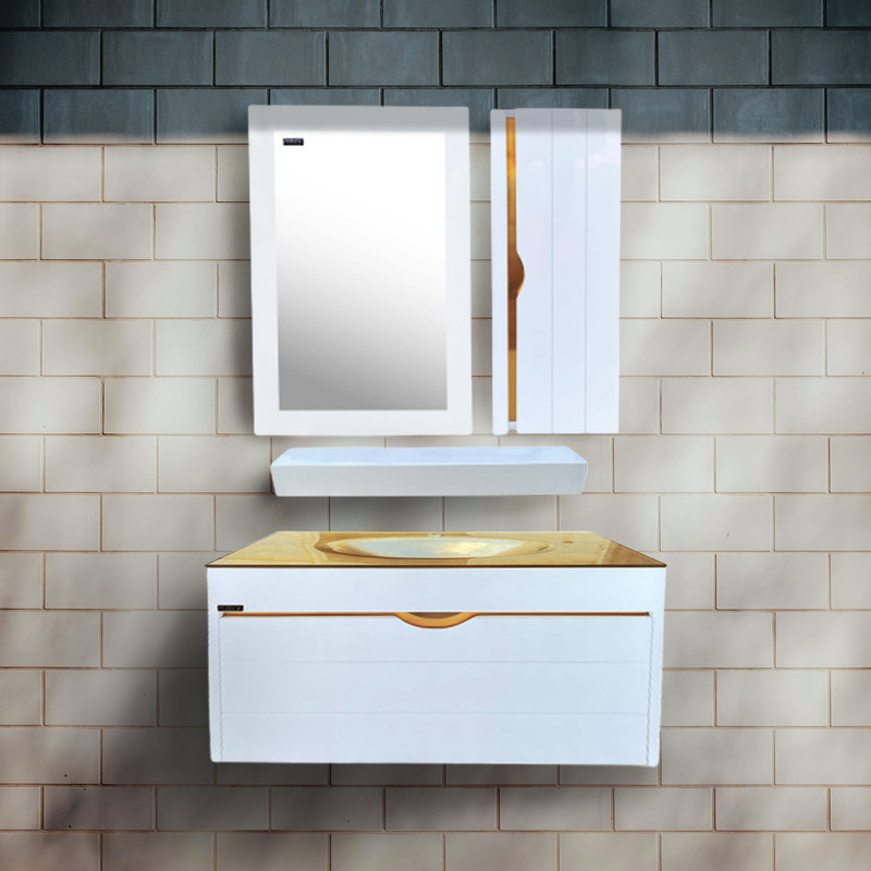 ست کابینت و روشویی سیتکا مدل GL-004/80 به همراه آینه و باکس و اتاژور