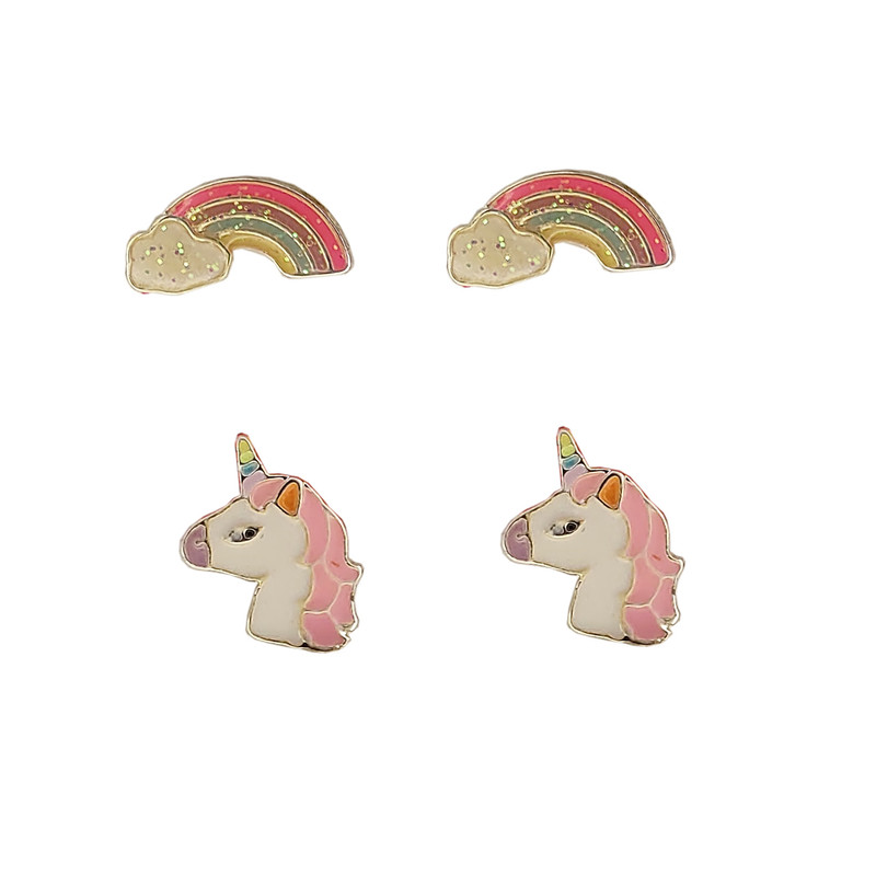 گوشواره دخترانه مدل یونیکرن و رنگین کمان مجموعه 2 عددی گوشواره دخترانه مدل یونیکرن و رنگین کمان مجموعه 2 عددی