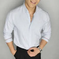 پیراهن آستین بلند یقه برگردان مردانه مدل&nbsp;راه راه نخی