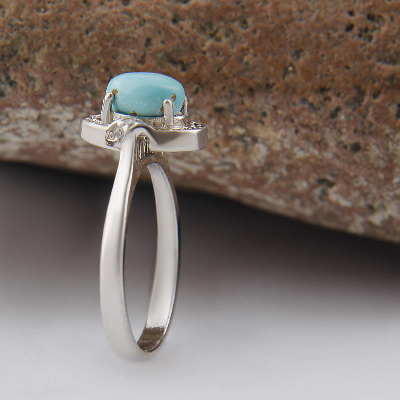 انگشتر نقره زنانه بازرگانی میلادی مدل سنگ فیروزه طبیعی نگین برلیان بدون ریزش آبکاری رادیوم کد AWR_1602