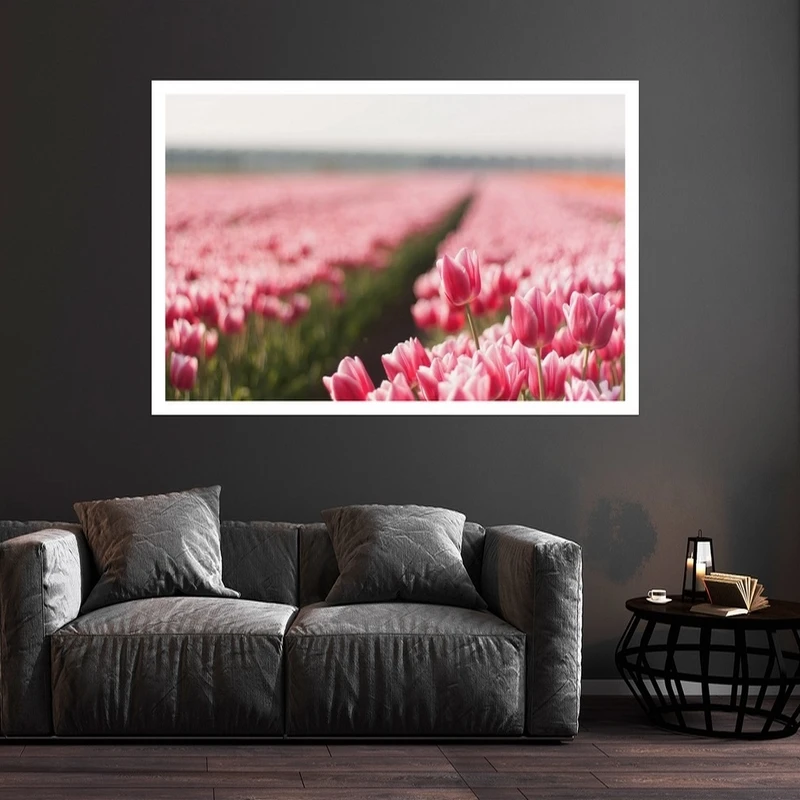 تابلو بکلیت طرح طبیعت و گل صورتی مدل قاب شاسی W-s8707