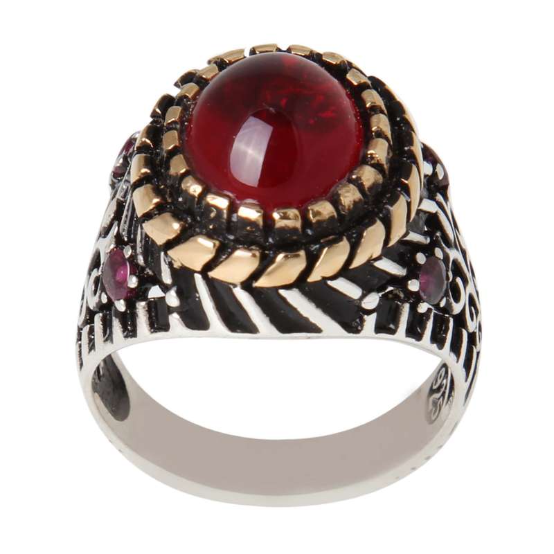 انگشتر نقره مردانه بازرگانی میلادی مدل سنگ کوارتز رکاب ترک کد AM_2294