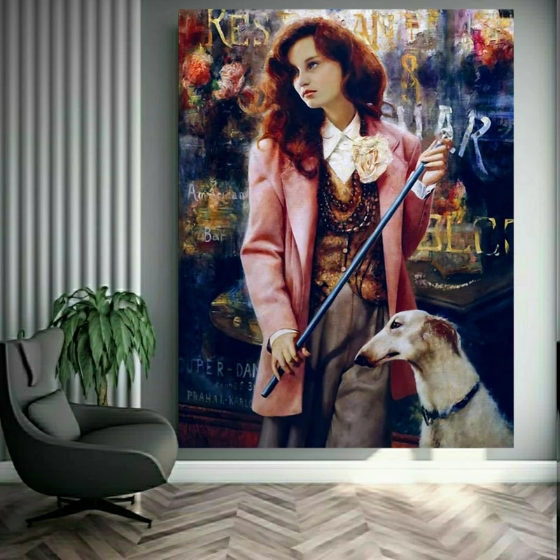 پوستر طرح مخمل مدل دختر و سگ کد FP104712