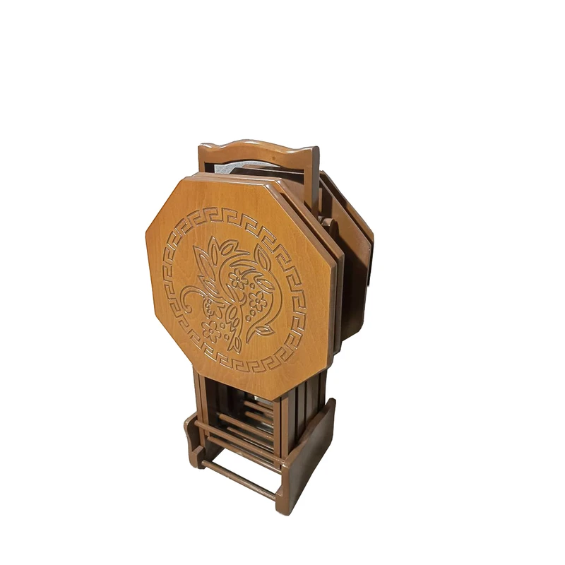میز عسلی هشت ضلعی با پایه MDF و صفحه MDF چوب راش مدل تاشو کد A800 مجموعه 4 عددی
