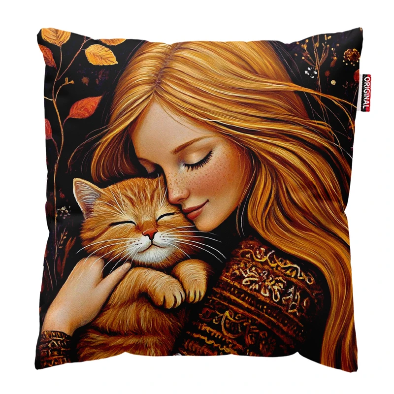 کوسن پاد آفرین مدل دخترانه طرح گربه کیوت فانتزی کد PK401924 سایز 40*40 سانتی متر