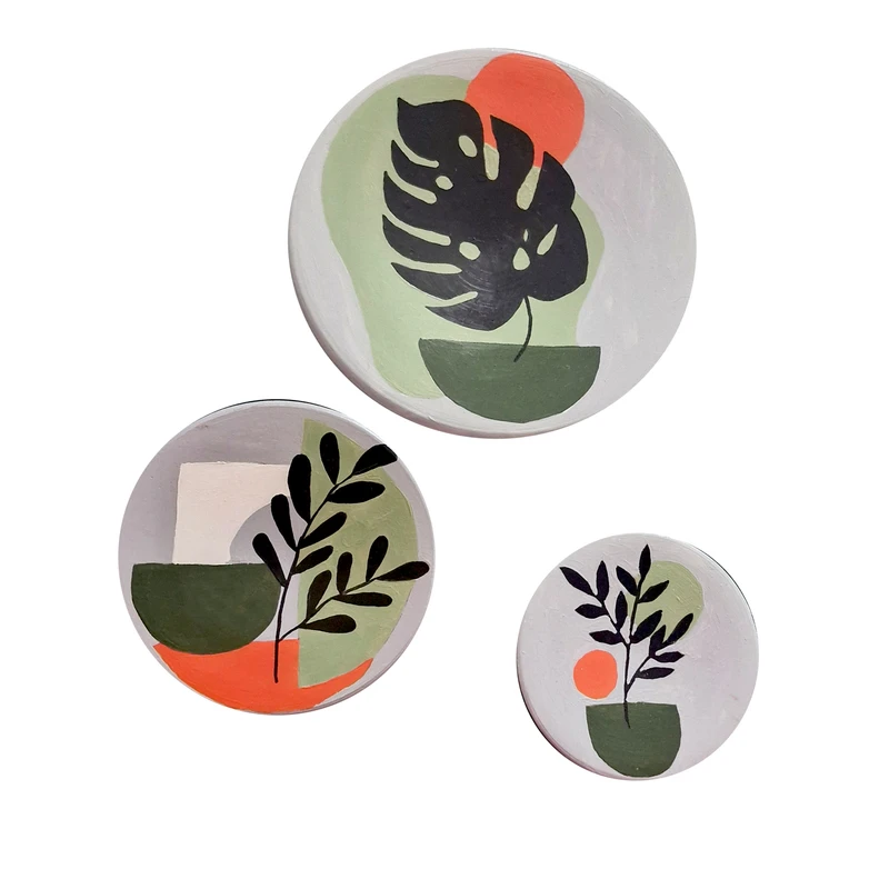 بشقاب دیوارکوب سفالی طرح  مدرن مدل Y_36 مجموعه 3 عددی