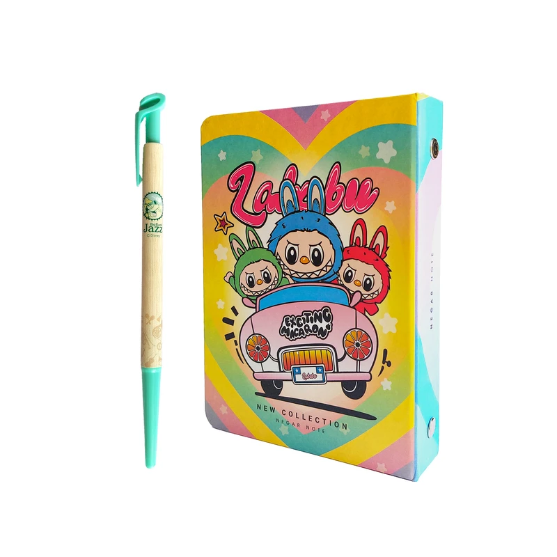 دفتر کلاسوری 100 برگ نگار مدل فانتزی طرح لبوبو به همراه خودکار