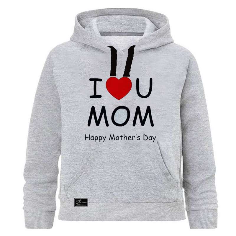 هودی دخترانه مدل I LOVE MOM کد J101 رنگ طوسی