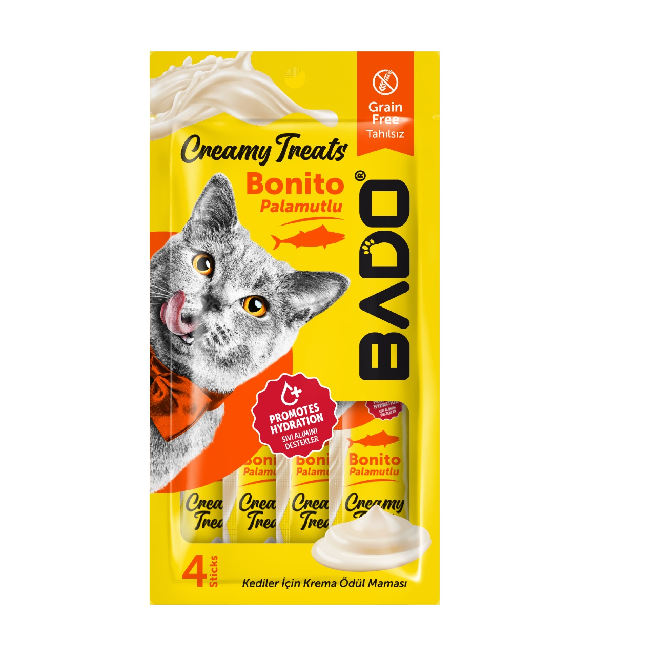 تشویقی گربه بادو مدل بستنی طعم ماهی بونیتو وزن 60 گرم بسته 4 عددی