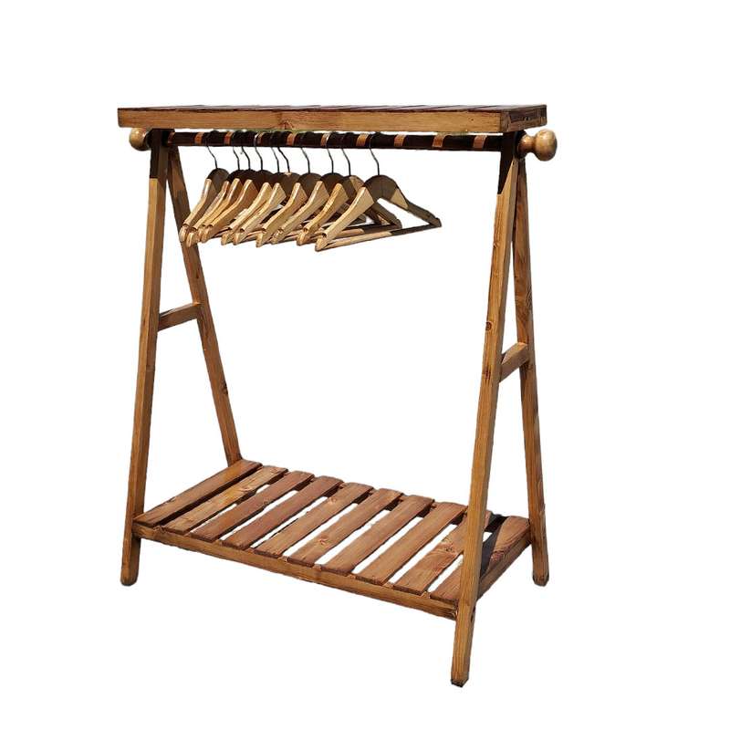 رگال لباس مدل چوبی کودک به همراه 10 چوب لباسی چوبی