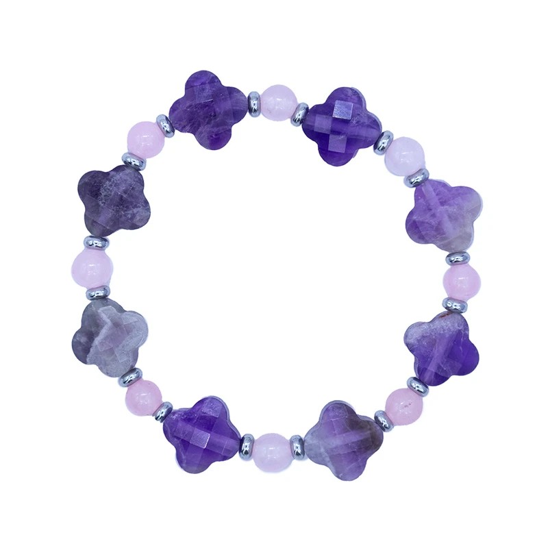 دستبند سنگی زنانه مانا جم مدل رز کوارتز و آمیتیست