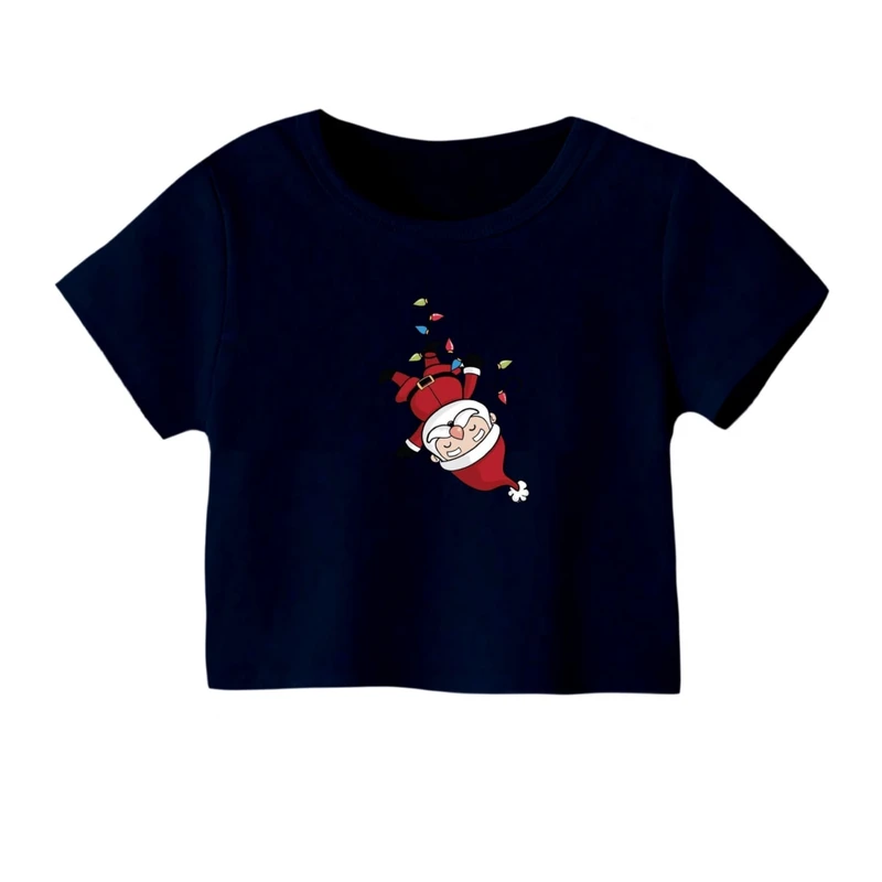 کراپ‌ تی‌شرت آستین کوتاه زنانه مدل بابانوئل کریسمس کد 23