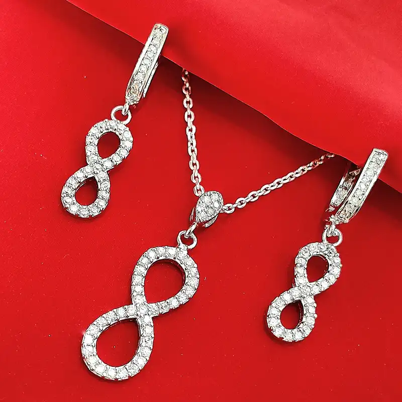 نیم ست نقره زنانه مدل جواهری بینهایت NS9045