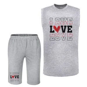 ست تاپ و شلوارک زنانه مدل love کد L07 رنگ طوسی