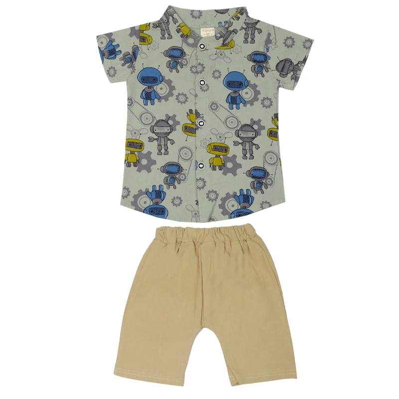 ست پیراهن و شلوارک پسرانه مدل ربات 