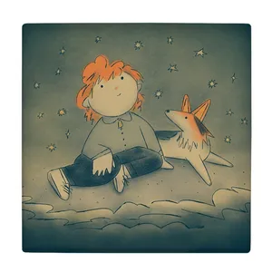 کاشی کارنیلا طرح بچه و سگ مدل لوحی کد klh2004