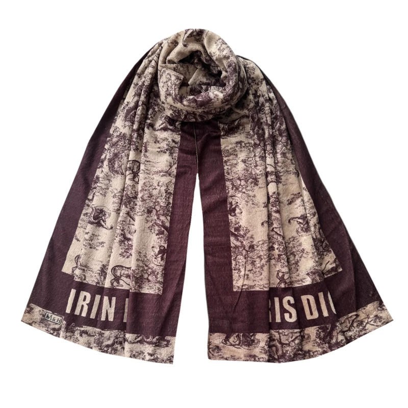 شال زنانه مدل موهر مخمل طبیعت و جنگلی پاییزی زمستانه منگوله دار