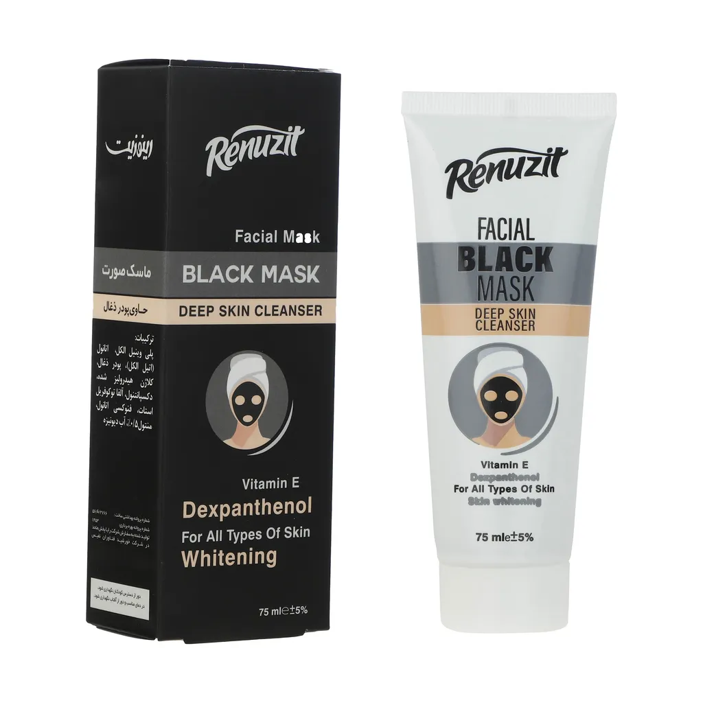 ماسک کرمی صورت و بدن رینوزیت مدل Black Deep حجم 75 میلی‌لیتر کوچک‌کننده منافذ، روشن‌کننده، لایه‌بردار، تسکین‌دهنده و جوان‌کننده با ویتامین E، مناسب انواع پوست و استفاده روز و شب