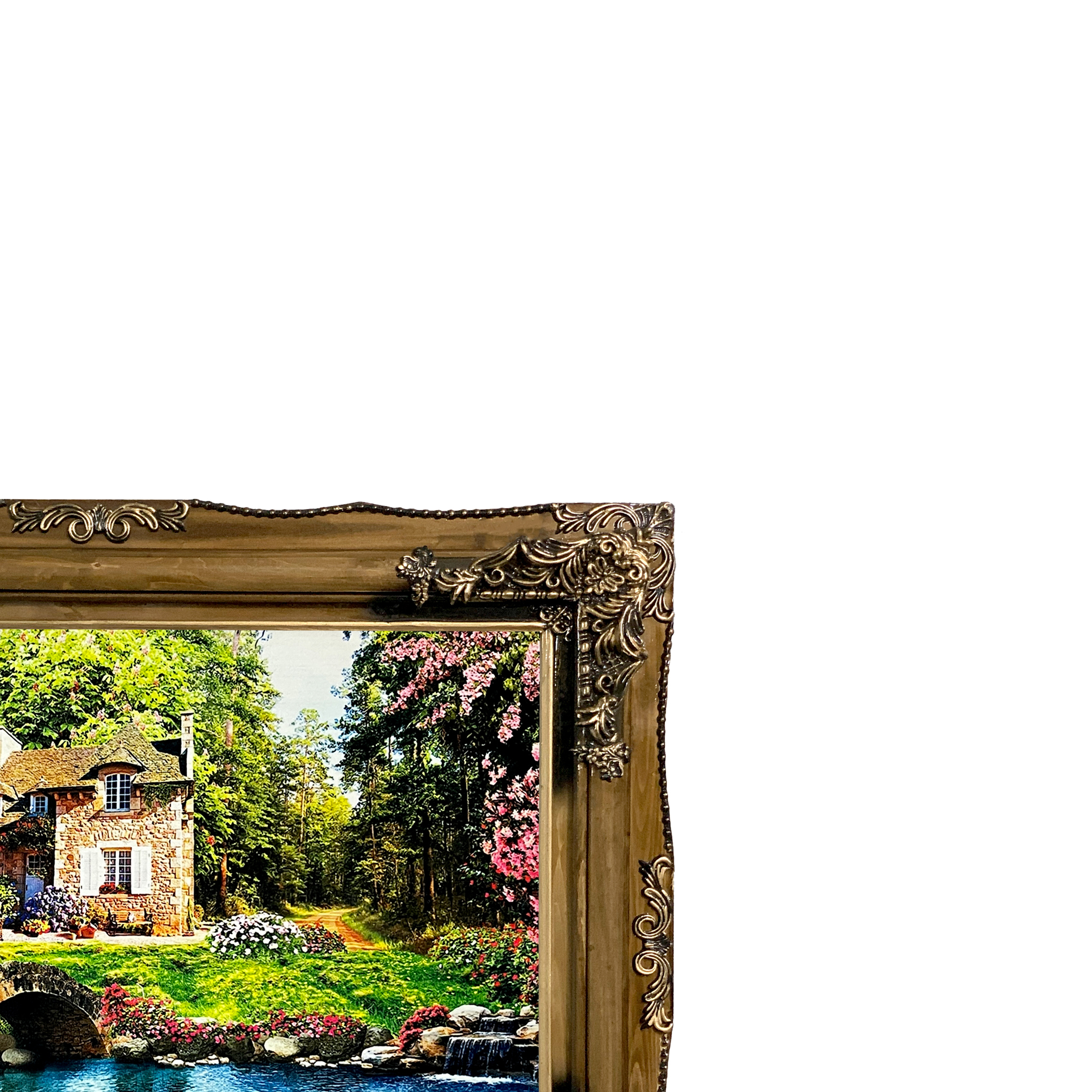 تابلو فرش ماشینی  مدل خانه جنگلی و رودخانه کد 7427