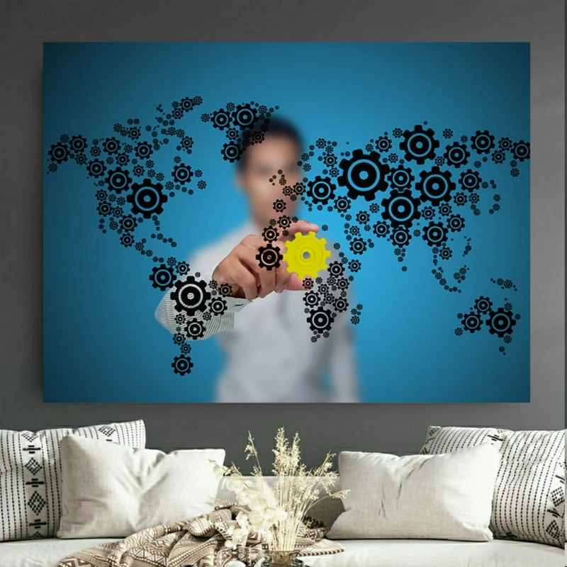 پوستر طرح نقشه جهان مدل چرخ دنده کد FP105996