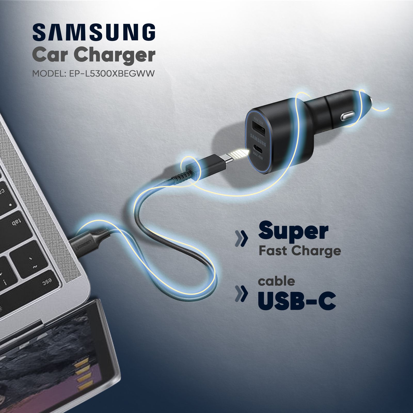 قیمت و خرید شارژر فندکی سامسونگ مدل EP-L5300XBEGWW به همراه کابل تبدیل USB-C